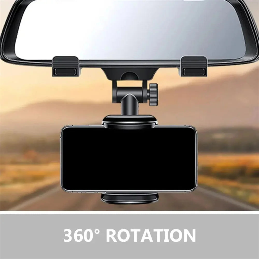 Universal Rearview Mirror Car Phone Holder 360° Rotatable Foldable Mount — Fits 4–7 inch Smartphones