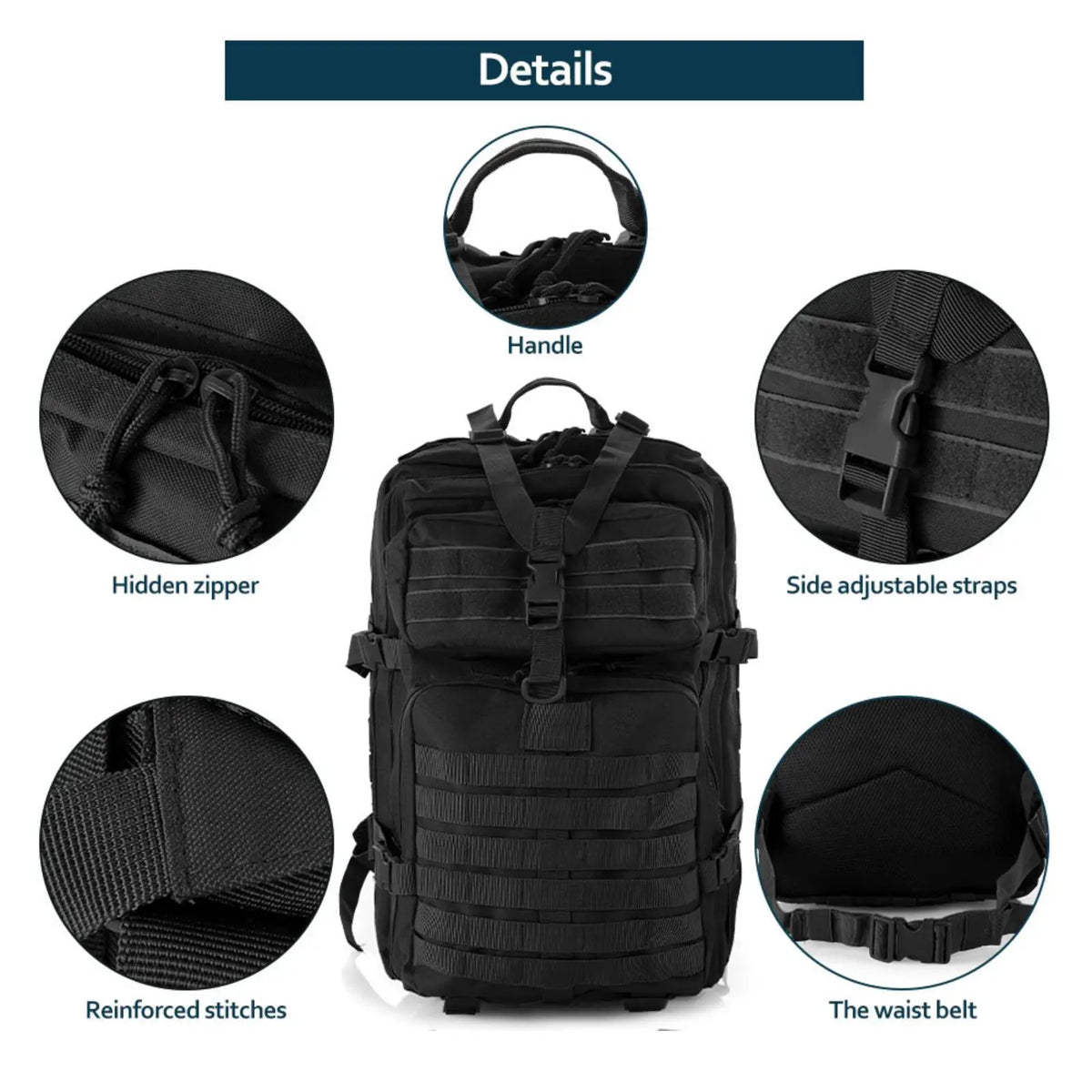 25L & 50L Waterproof Nylon Tactical Backpack - Hiking Camping Trekking Fishing Rucksack with MOLLE