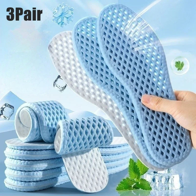 3-Pair Summer Cooling Insoles – Breathable Shock-Absorbing Sports Inserts, Fits EU 35–46