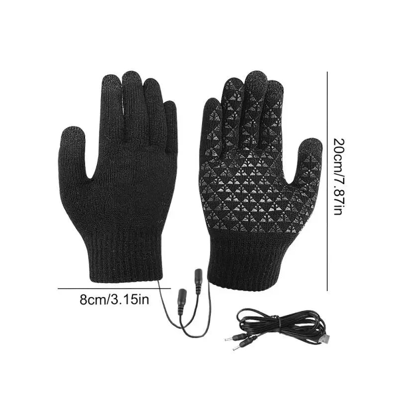 USB Heated Touchscreen Winter Gloves - Thermal Knitted Non-Slip Gloves for Skiing, Cycling & Backpacking