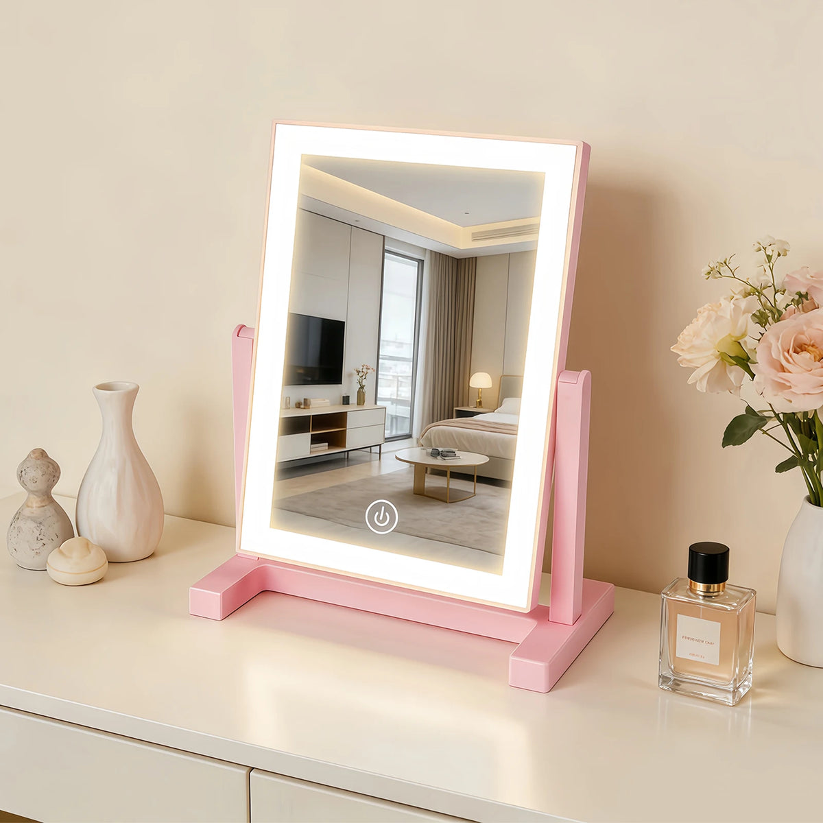 LED Vanity Makeup Mirror with 3-Color LED Lights, Touch Control & 360° Rotation