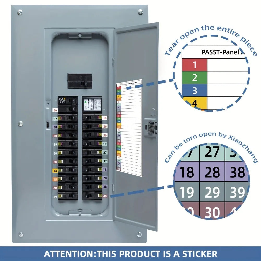 Circuit Breaker Label Kit with Marking Panel — Handwritten Electrical Panel Stickers (1–10, N, T, R, S)
