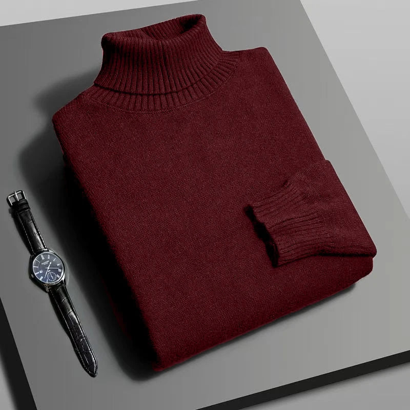 Men's Slim Fit Knitted Turtleneck Sweater - Anti-Pilling Long Sleeve Pullover, Solid Color (Autumn/Winter)