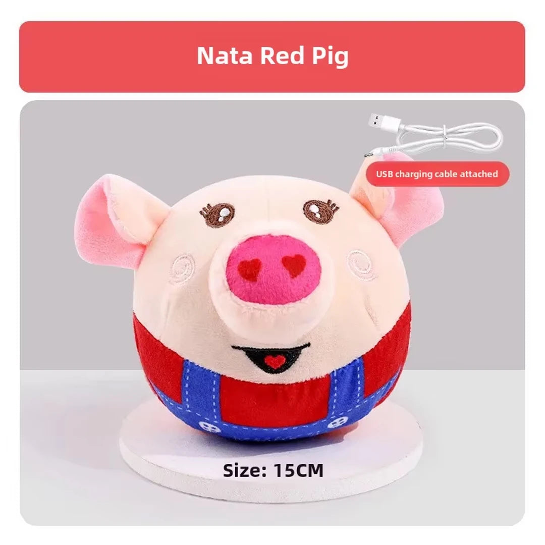 USB Rechargeable Interactive Plush Dog Toy - Electric Jumping Puzzle Ball with Music, Cartoon Clown Pig