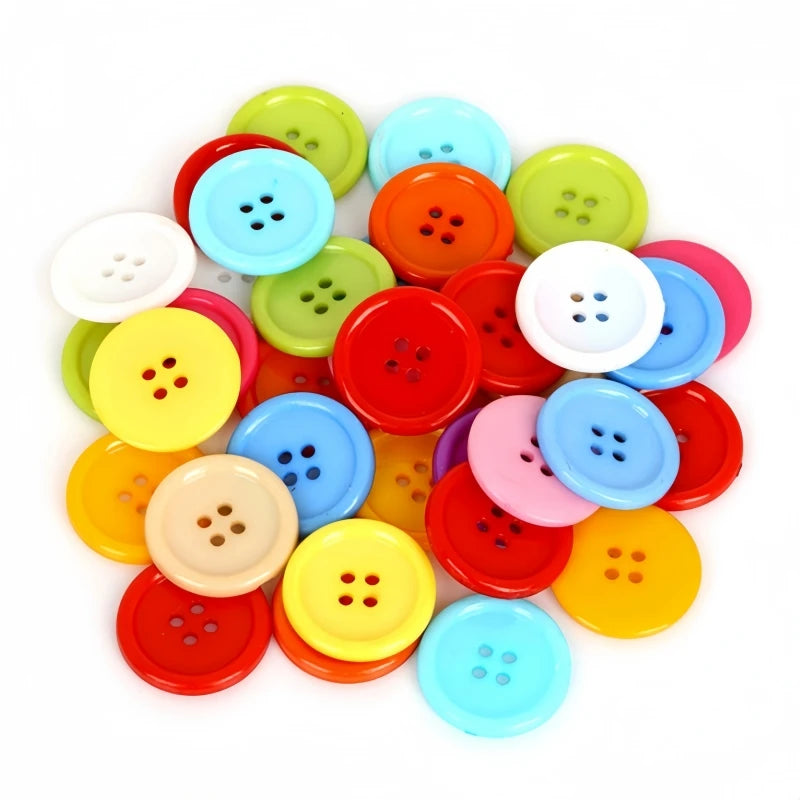Colorful Round 4-Hole Plastic Sewing Buttons, Mixed Sizes 10/15/20/25/30mm (0.39–1.18 in) Pack 20–100 for DIY Crafts, Scrapbooking & Clothing