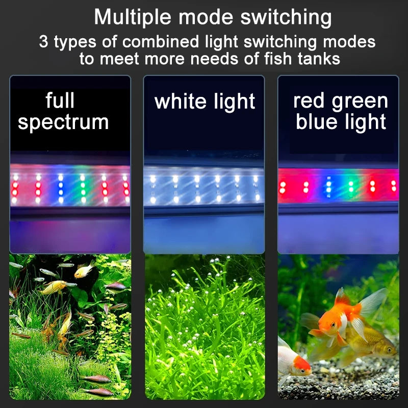 Adjustable 3-Color Full Spectrum LED Aquarium Light – Clip-On Telescopic Lamp for 18–75 cm (7–30 in) Fish Tanks