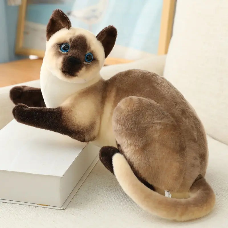 Siamese Cat Plush Toy 7.9–9.8 in (20–25 cm) Lifelike Stuffed Cat, Soft Cuddly Decor & Gift