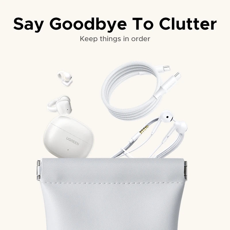 Magnetic Leather Earphone Case – Protective Storage Pouch for Wireless Earbuds, Open-Ear Clip & In-Ear Headphones