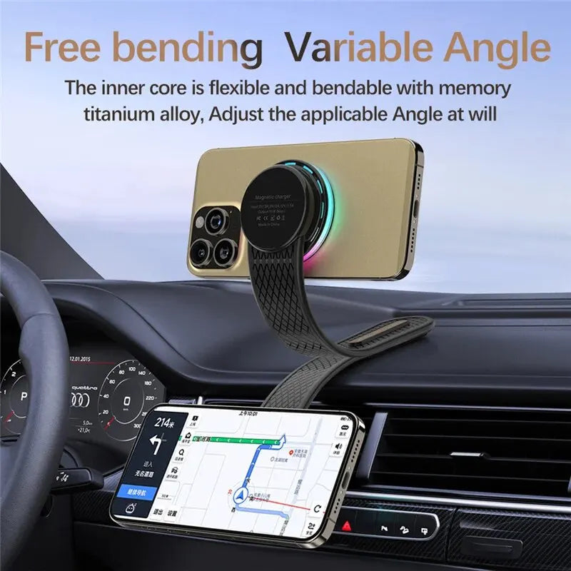 Magnetic 15W Wireless Car Charger Mount - Dashboard Phone Holder, USB-C Fast Charging