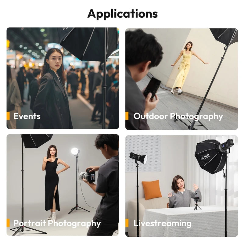 2.0 m (6.6 ft) Heavy-Duty Foldable Light Stand Tripod for LED Panel Lights & Cameras — 1/4-Inch Mount, 6-Section, 5 kg Load