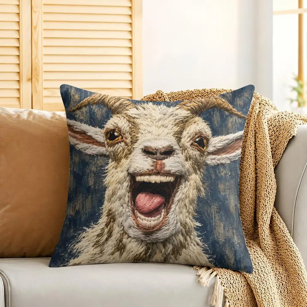 Humorous Goat Face Plush Cushion Cover Soft Short-Pile Pillow Case for Sofa Bed Home Decor