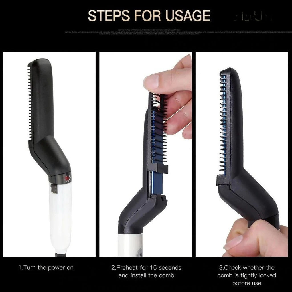 Men's Curling Kit with Rechargeable Electric Straightening Brush for Hair and Beard - Ideal for Barbers and Travel