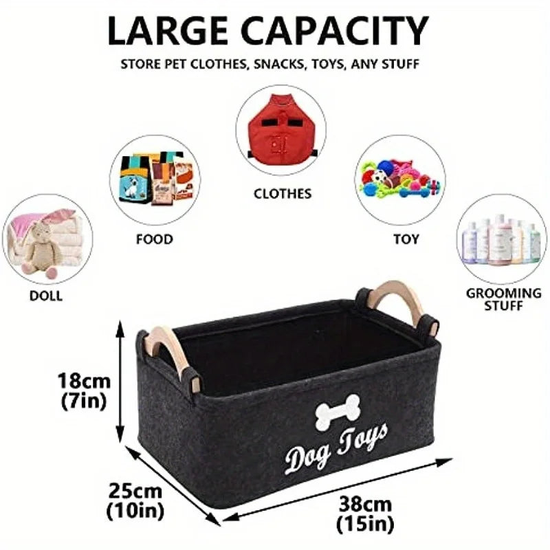Felt Pet Toy Box Storage Basket – Dog Toy Organizer for Toys, Blankets, Leashes & Food