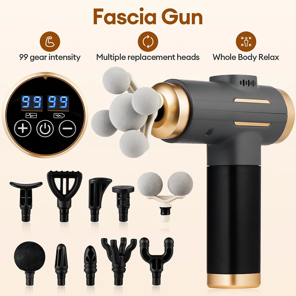 11-in-1 Percussion Massage Gun — 99-Level Powerful Fascia Gun with 11 Heads, USB-C Rechargeable Deep Tissue Massager for Body, Arms & Legs