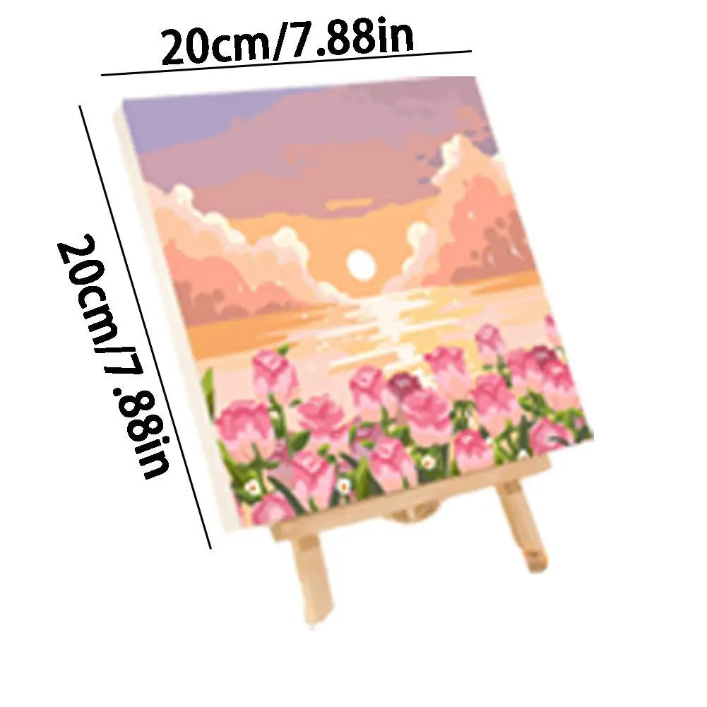 Framed Paint by Numbers Kit - Abstract Sunset Landscape, 20 x 20 cm (7.9 x 7.9 in) Canvas | DIY Gouache Painting Kit for Home Decor