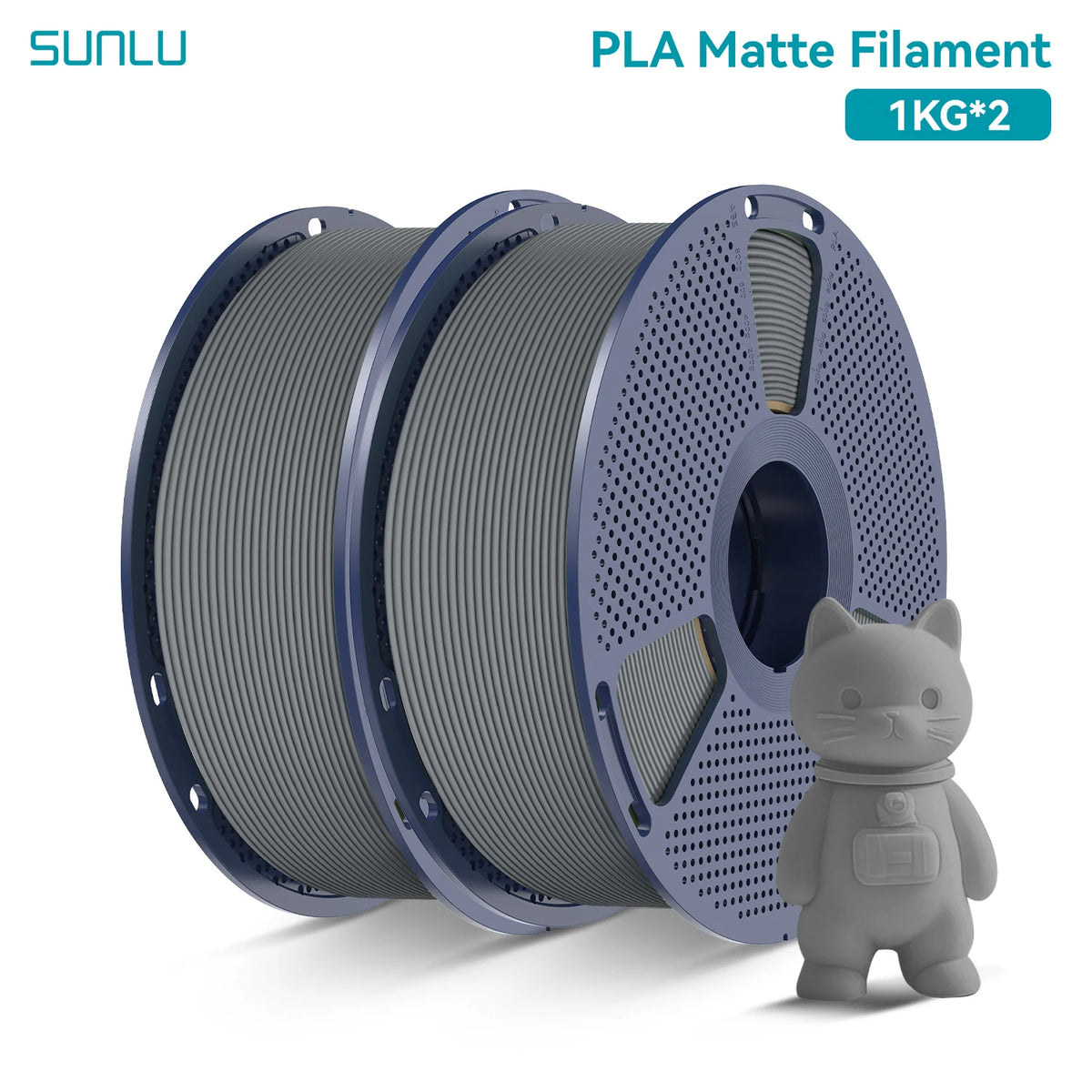 PLA Matte Filament 1.75mm 1kg Spool (2.2 lb) 2-Pack, Matte Finish Neatly Wound for FDM 3D Printers