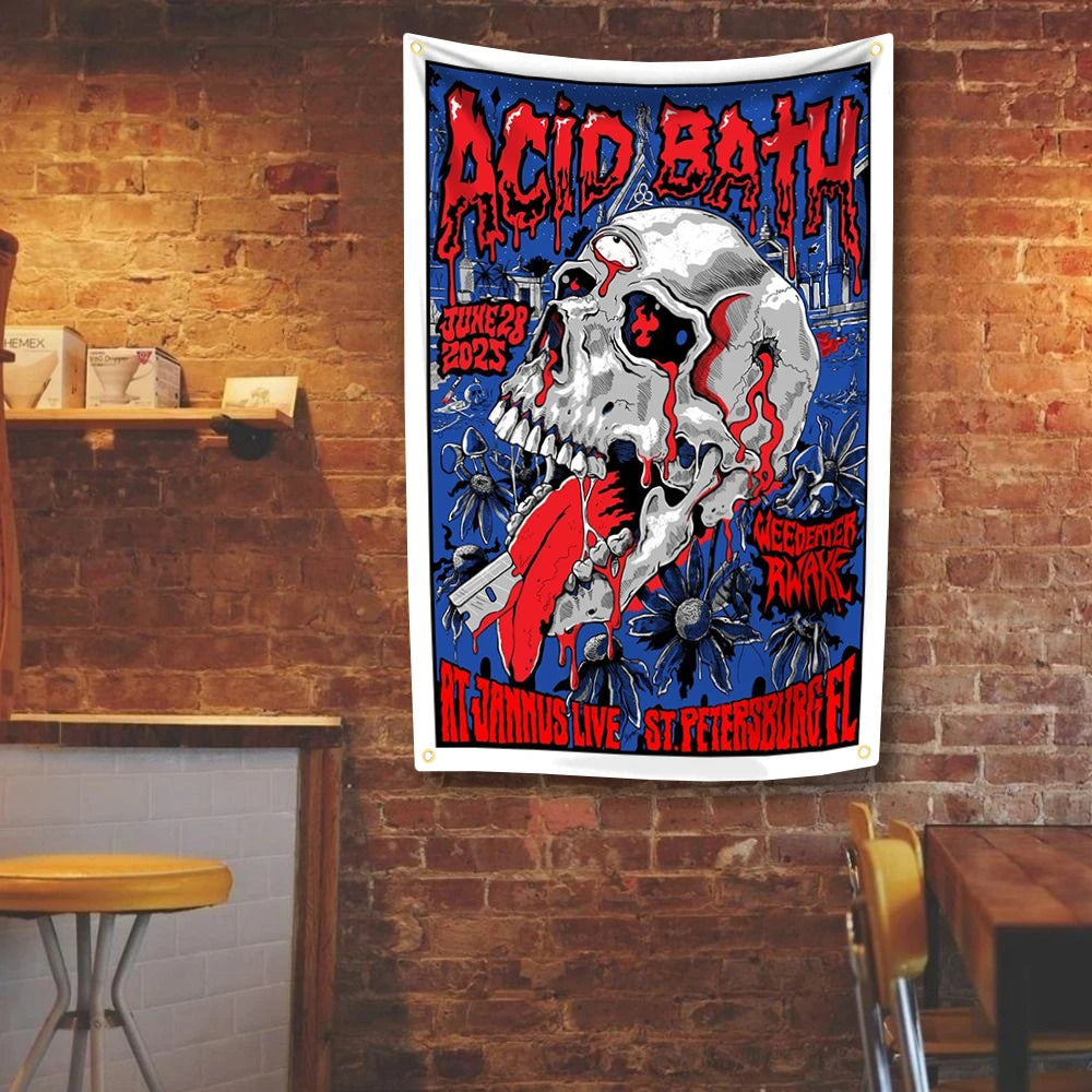 Acid Wash Polyester Tapestry with 4 Grommets - Colorful Tie-Dye Wall Hanging, Concert Banner & Table Cover