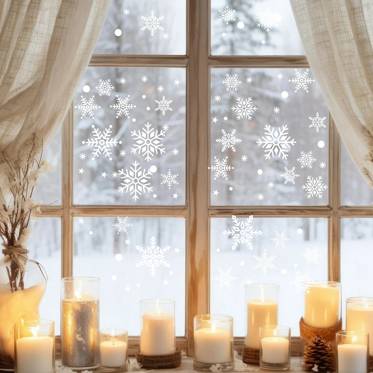 Christmas Snowflake Window Clings 2-Pack - Winter Static Window Stickers Holiday Home Decor