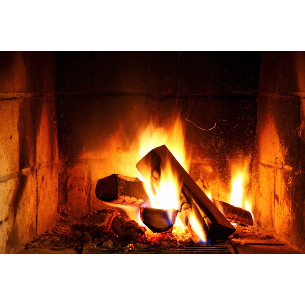 Christmas Fireplace Photography Backdrop - Burning Firewood Flame Brick Wall Photo Studio Background