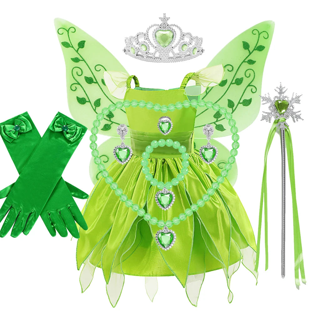 Girls Fairy Princess Costume Dress - Green Tulle Ball Gown for Ages 4-6 | Halloween Cosplay Party