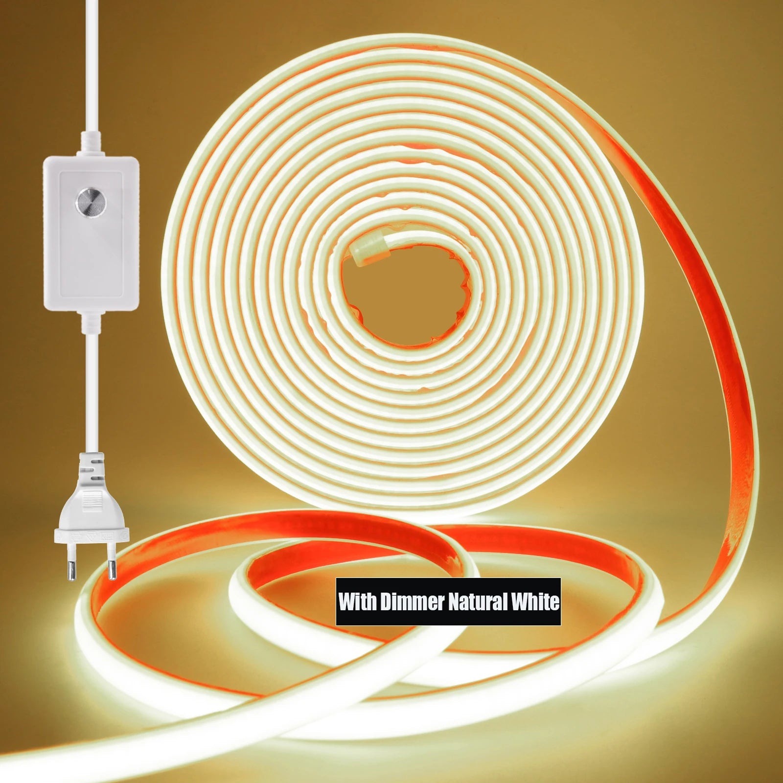 220V COB LED Strip Light 288 LEDs/m IP67 Dimmable with EU Plug & Switch - Flexible Adhesive Tape