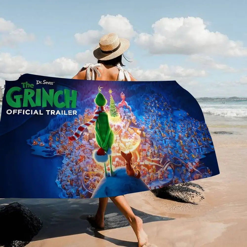 Cartoon Grinch-Inspired Beach Towel - Microfiber Quick-Dry Sand-Free Bath & Pool Towel for Girls | Multiple Sizes (30x30–76x182 cm / 12x12–30x72 in)