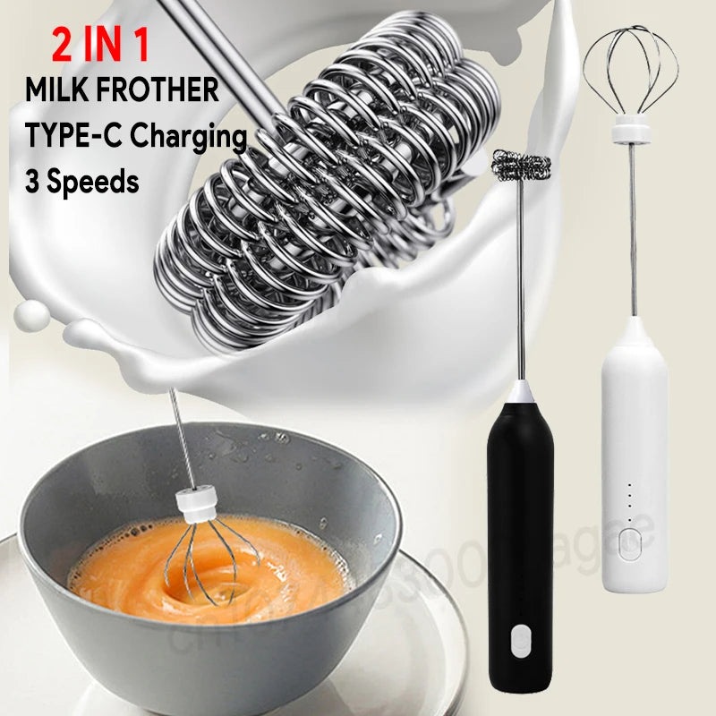 Wireless Electric Milk Frother & Egg Beater — USB-C Rechargeable Handheld Coffee Whisk, 3-Speed Mini Foam Maker