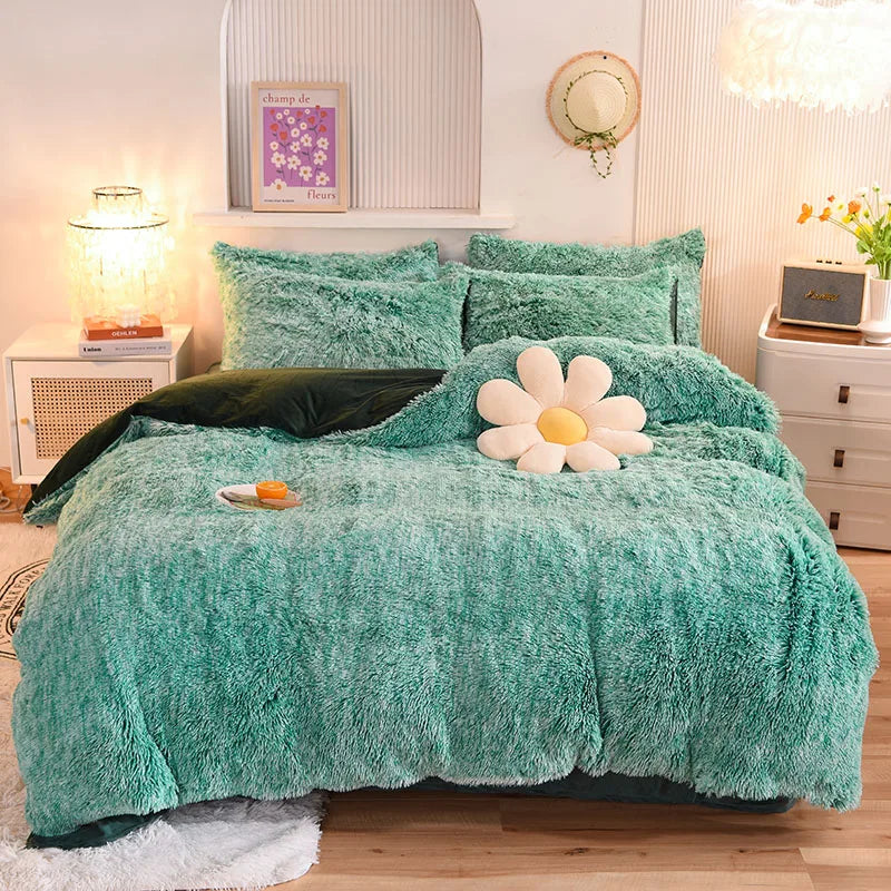 3-Piece Mink Velvet Coral Fleece Duvet Cover Set – Super Shaggy Warm Cozy Bedding with 2 Pillowcases, Multiple Sizes 150x200–220x240 cm (59x79–87x94 in)