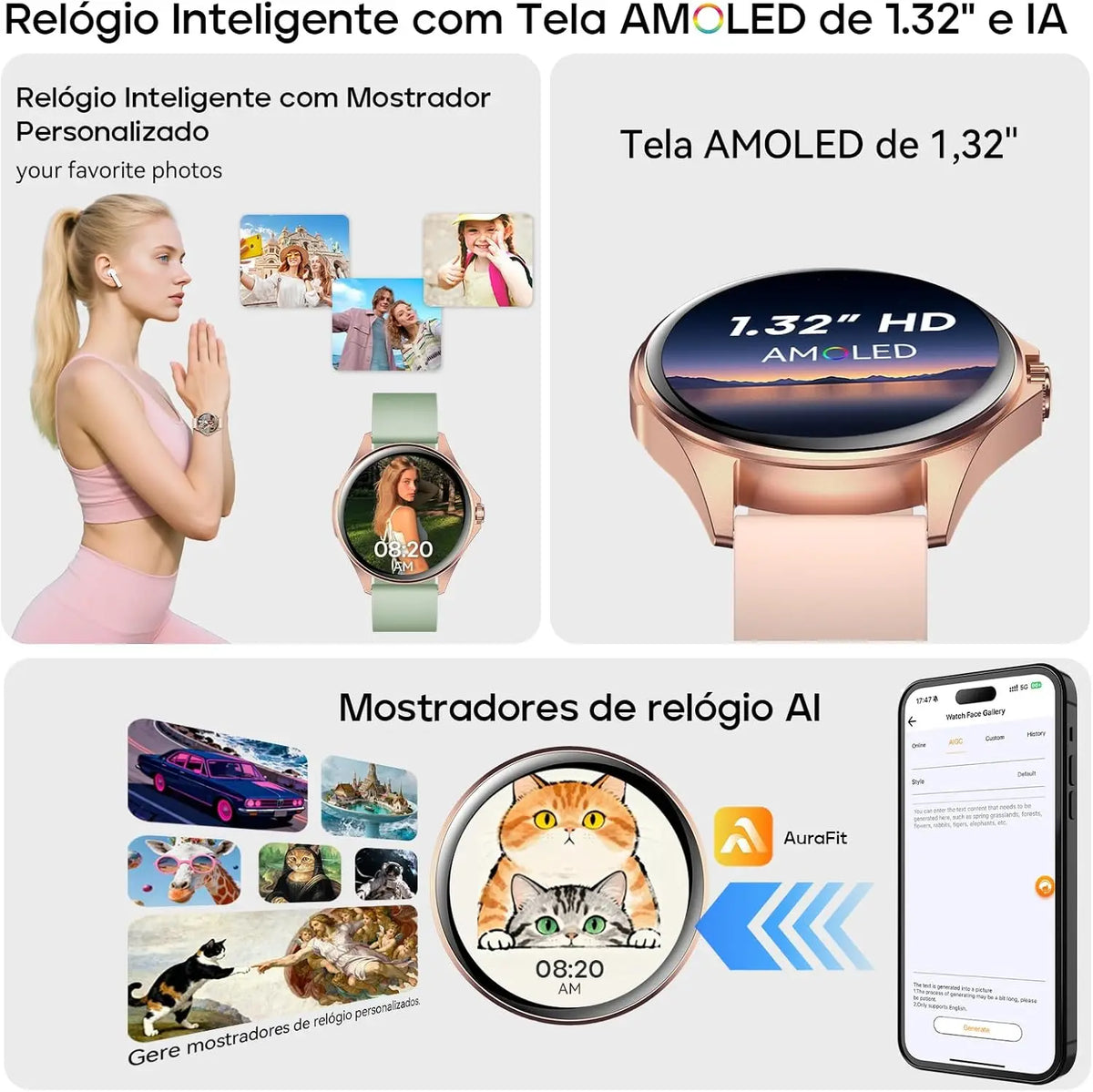 Women’s AI Smartwatch 1.32-inch (33.5 mm) AMOLED Round — 100+ Sports Modes, Menstrual Cycle & Health Tracker, Bluetooth 5.3, 7–10 Day Battery