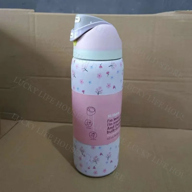 32oz (946ml) Stainless Steel Insulated Sports Water Bottle – Portable Vacuum Thermos, Football/Soccer Design