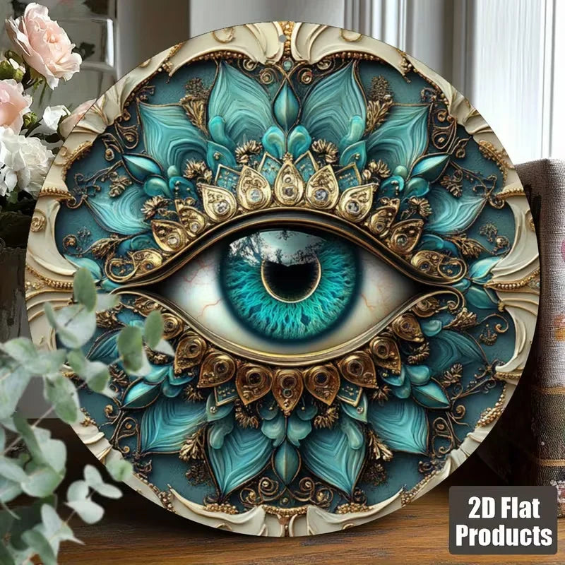 Evil Eye Tin Wall Decor - Boho Rustic Mandala Trident Metal Sign