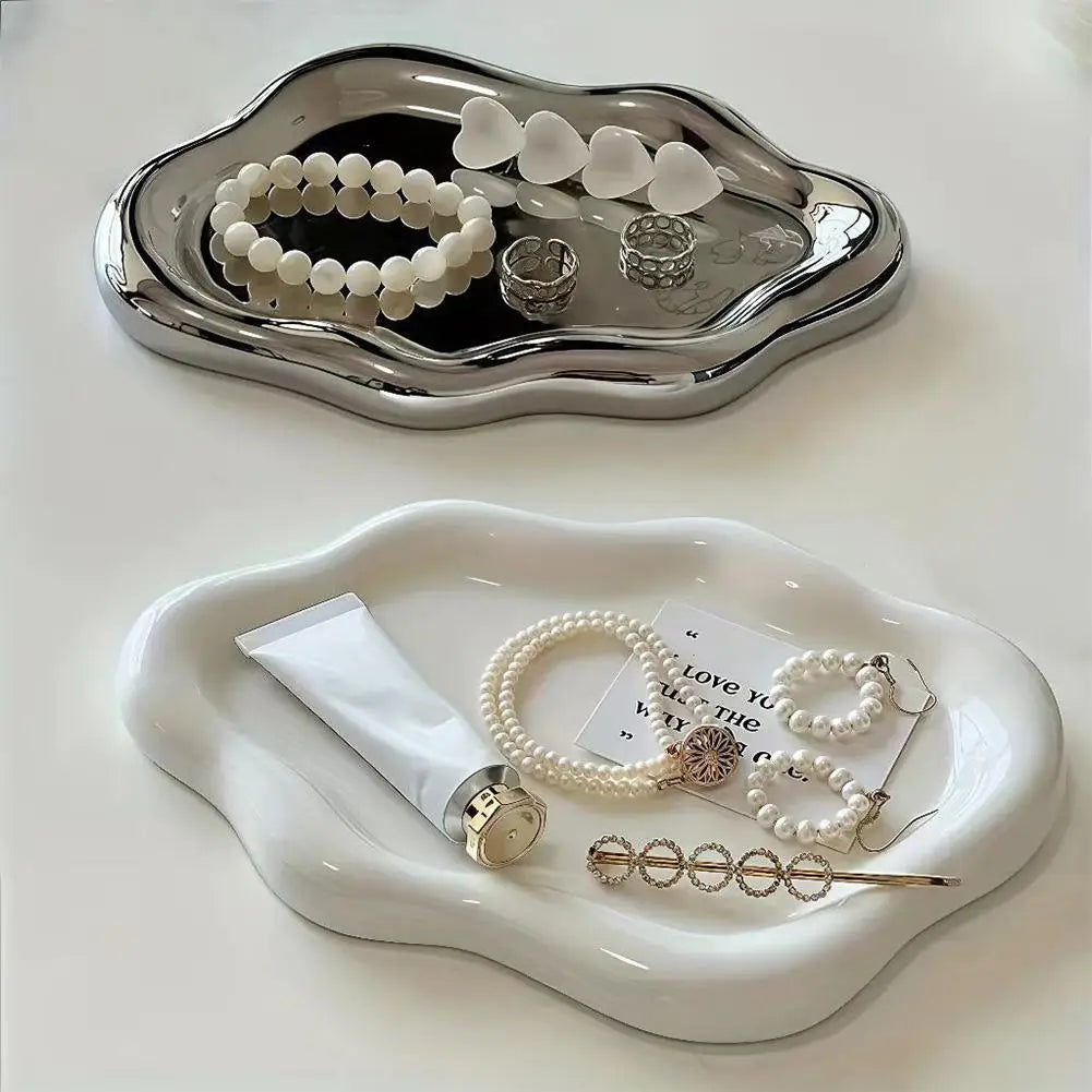 Cloud-Shaped Jewelry Storage Tray 19.5 x 13.5 cm (7.7 x 5.3 in) - Plastic Electroplated Organizer for Earrings, Rings & Accessories