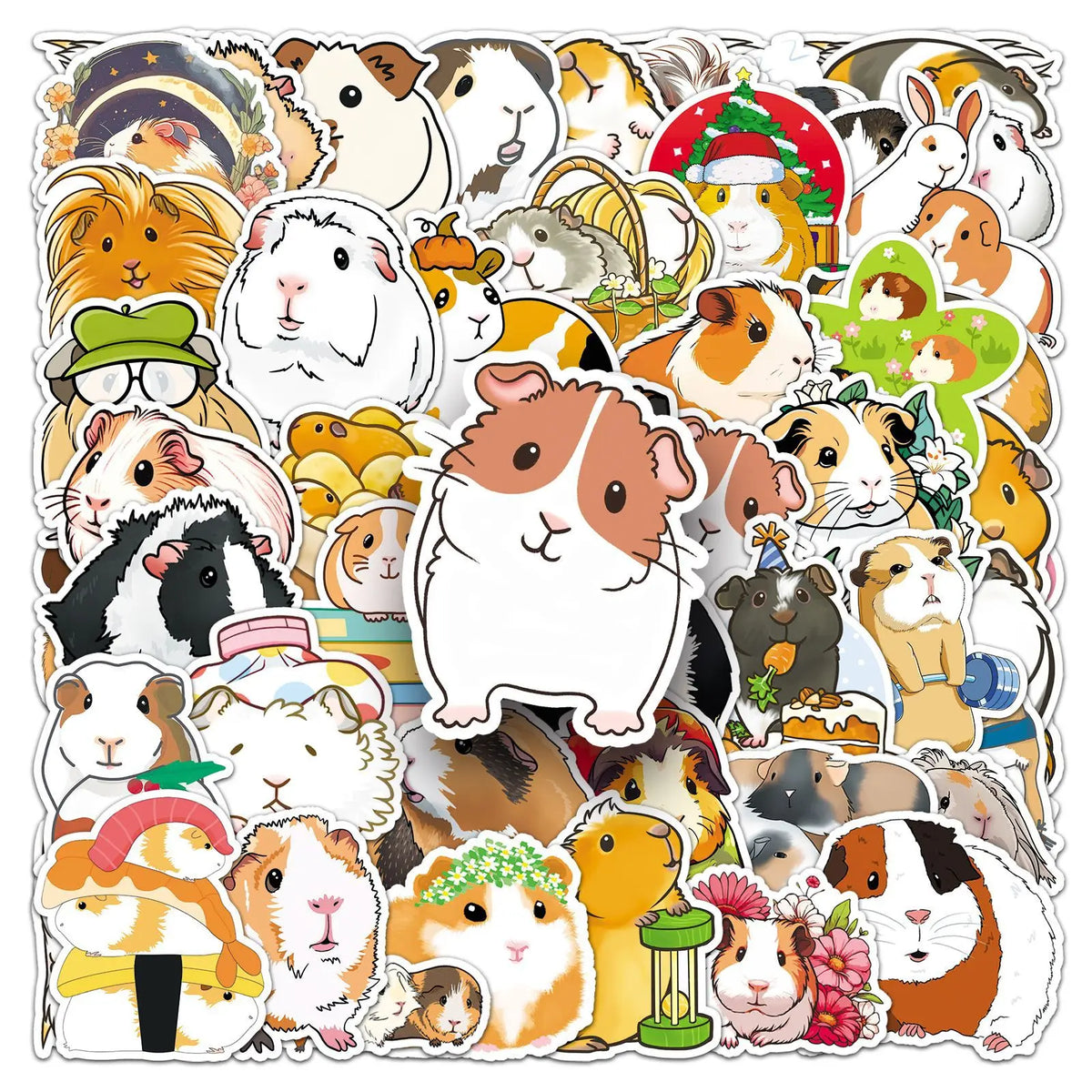 50-Pack Cute Kawaii Guinea Pig Stickers, Waterproof Cartoon Decals for Phone, Laptop & Scrapbook