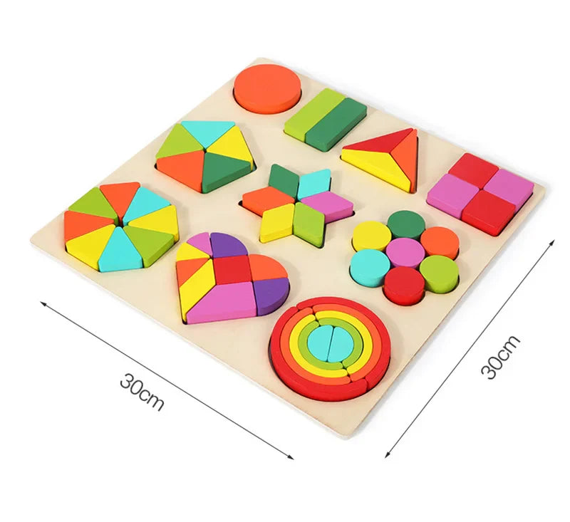 Montessori Wooden Geometric Shape Puzzle Board - Early Learning Matching Toy for Toddlers & Preschoolers, 30 x 30 x 1.5 cm (11.8 x 11.8 x 0.6 in)