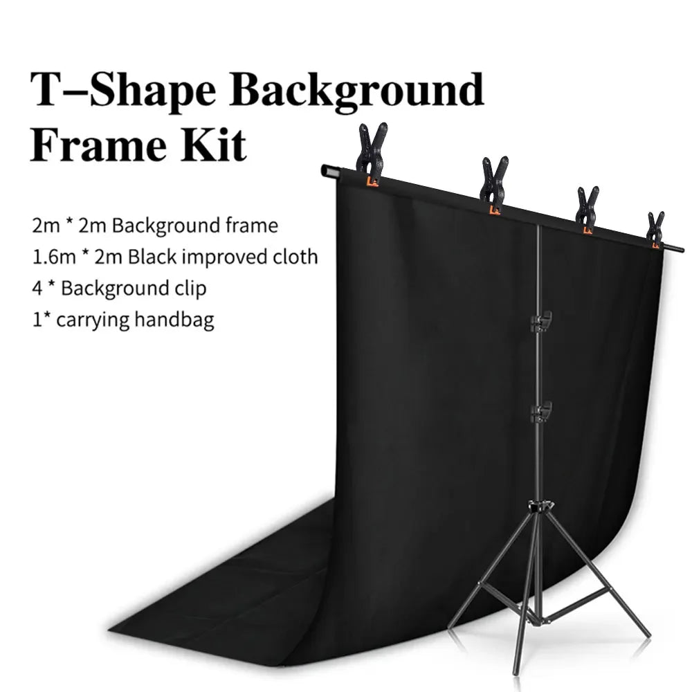 T-Shape Backdrop Stand Kit with 63 x 79 in (1.6 x 2.0 m) Green Screen Background Cloth – Adjustable Aluminum Photo Studio Frame