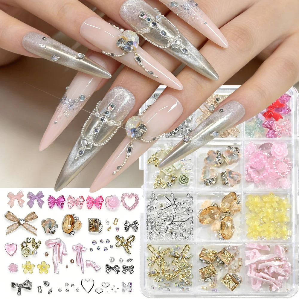 72-Piece 3D Crystal Jelly Nail Charms – Transparent Floral, Leopard & Hibiscus Nail Art Decorations