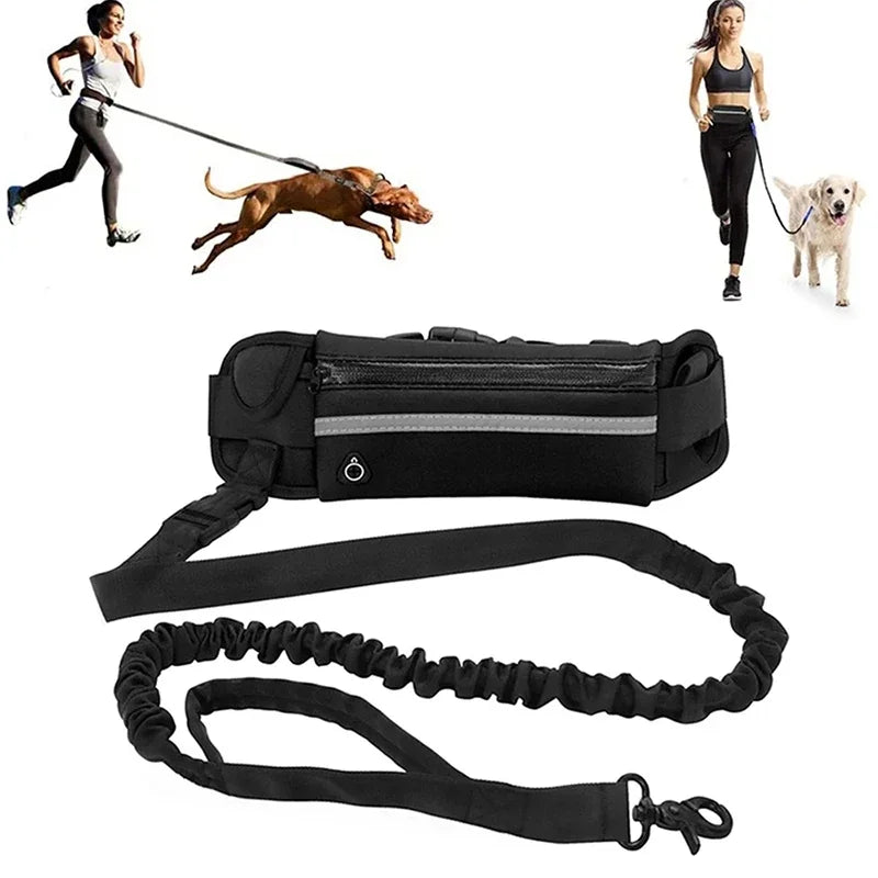 Hands-Free Reflective Dog Leash with Waist Bag – Retractable Elastic Belt for Running, Walking & Jogging