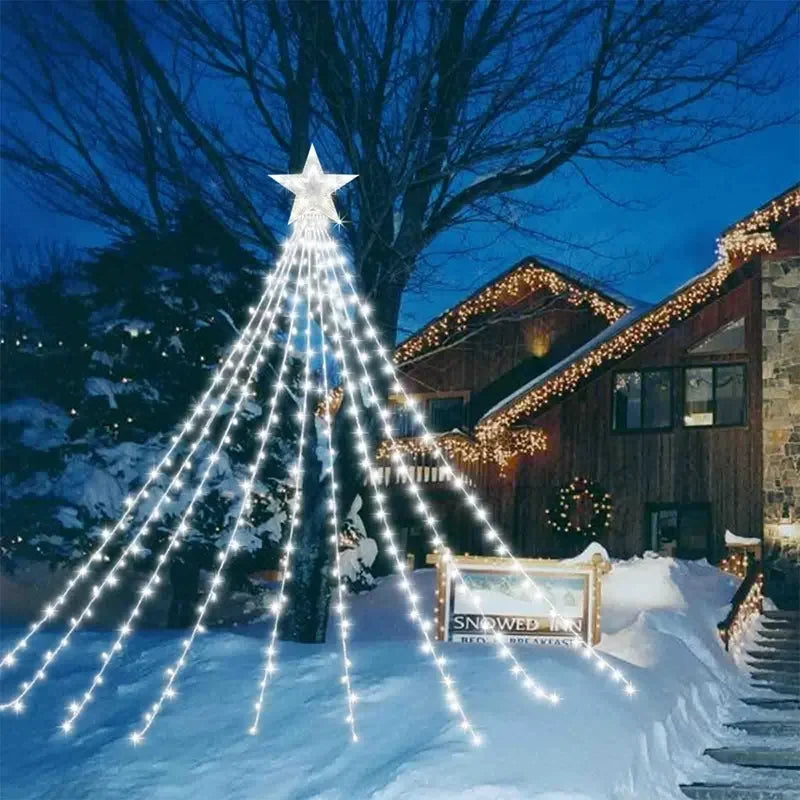 Pentagram Waterproof 2.2M (7.2 ft) 198-LED Waterfall Fairy String Lights USB/Battery Powered for Christmas Tree Patio Camping