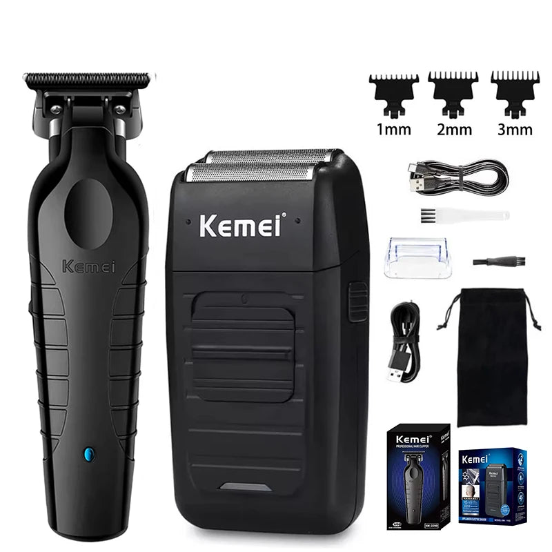 USB Rechargeable Cordless Hair Clipper & Shaver Kit - Men's Beard Trimmer Travel Barber Set