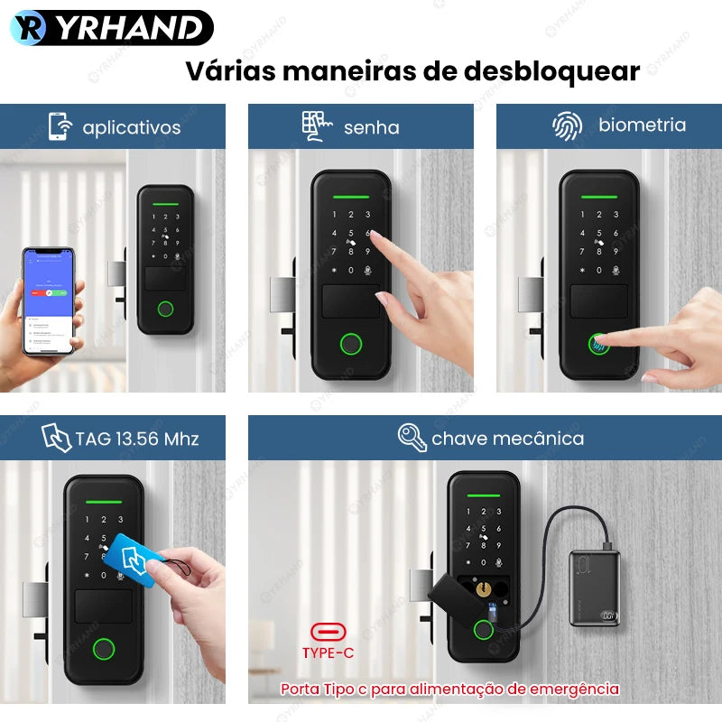 Waterproof WiFi Fingerprint Electronic Rim Door Lock - IP66 Smart Keypad, Card & App Access