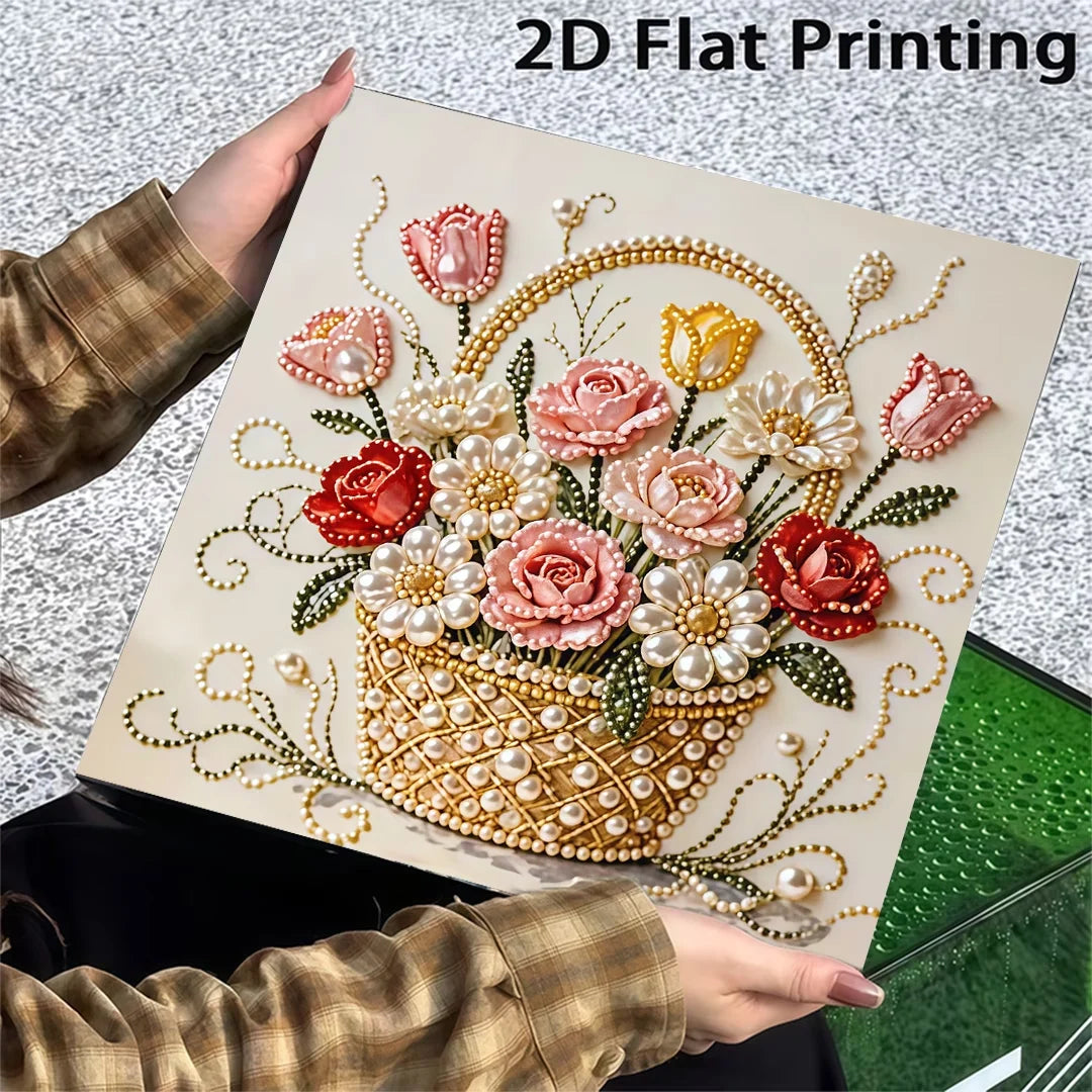 Pearl Flower Diamond Painting Kit, Frameless Partial Drill, Round Resin Beads, 1 Set