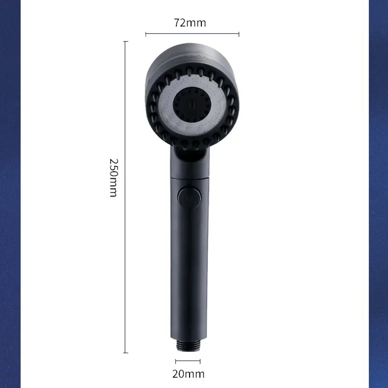 High-Pressure Filter Shower Head 3-Mode Adjustable Spray with Massage Brush Rainfall Water-Saving (25 x 7 cm / 9.8 x 2.8 in)