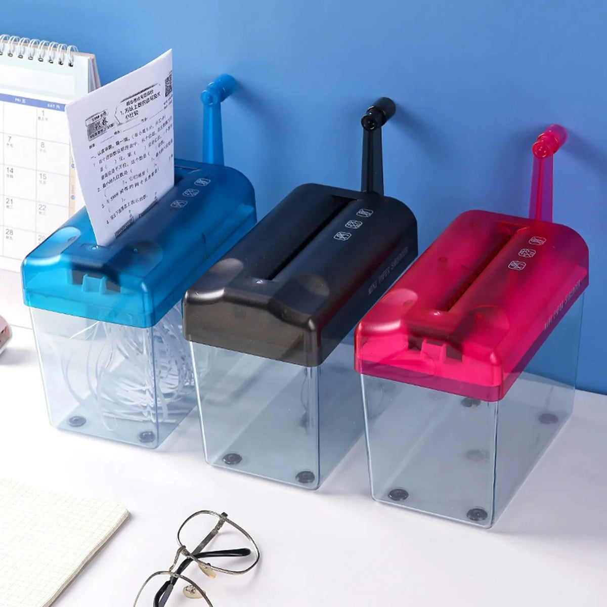 Portable Mini Hand Crank Paper Shredder - Transparent Manual Strip-Cut Document & Card Shredder for Home Office