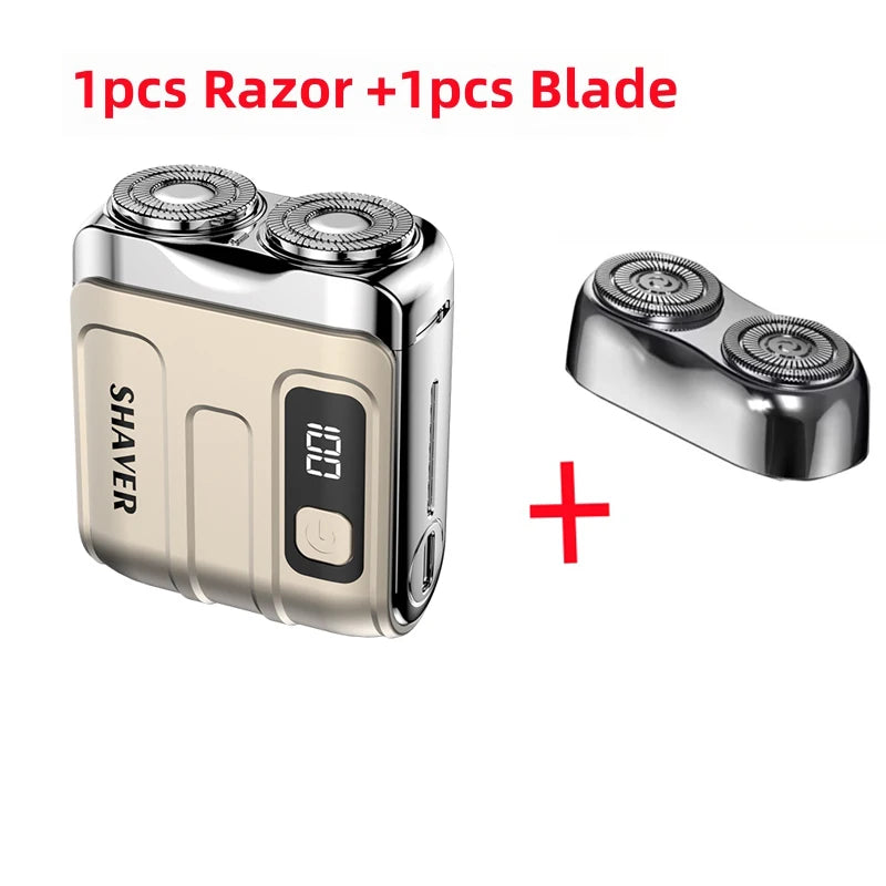 Mini Rechargeable Electric Shaver – Digital Display Dual Rotary Blades & Trimmer, Waterproof Travel Shaver (60 Min Run Time)
