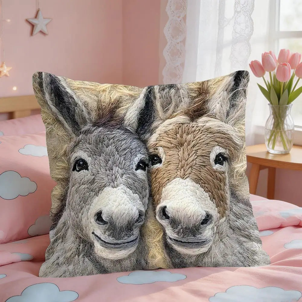 Spooky Goat Face 2D Short Plush Square Cushion Cover 16x16 in (40x40 cm) Sofa Throw Pillow Case