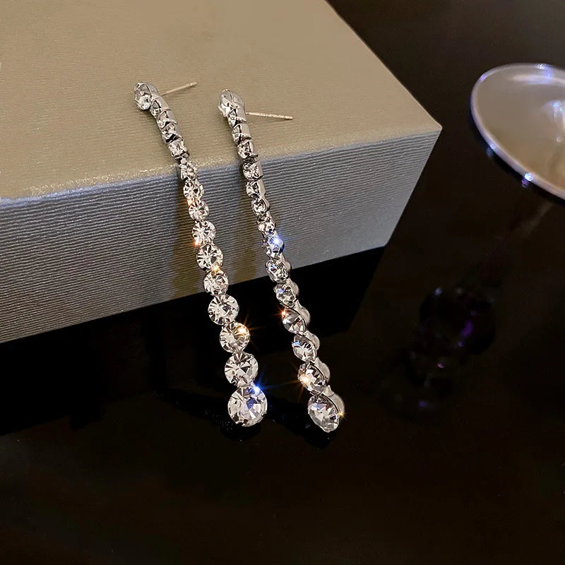 Cubic Zirconia Geometric Drop Tassel Earrings for Women Vintage Party Dangle Earrings