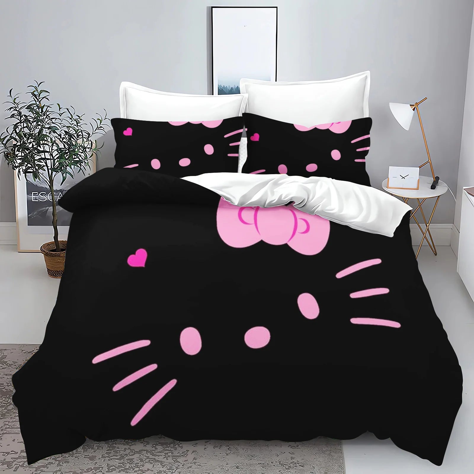 Hello Kitty Kids Bedding Set – 3-Piece Quilt Cover & 2 Pillowcases, 100% Polyester, Printed Cartoon, Multiple Sizes (Twin to King)