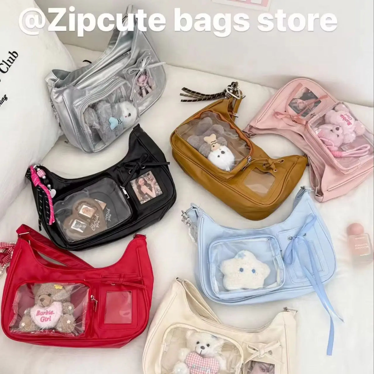 Harajuku Transparent Ita Shoulder Bag with Bow Accent – Korean Preppy School Crossbody Purse, Adjustable Strap