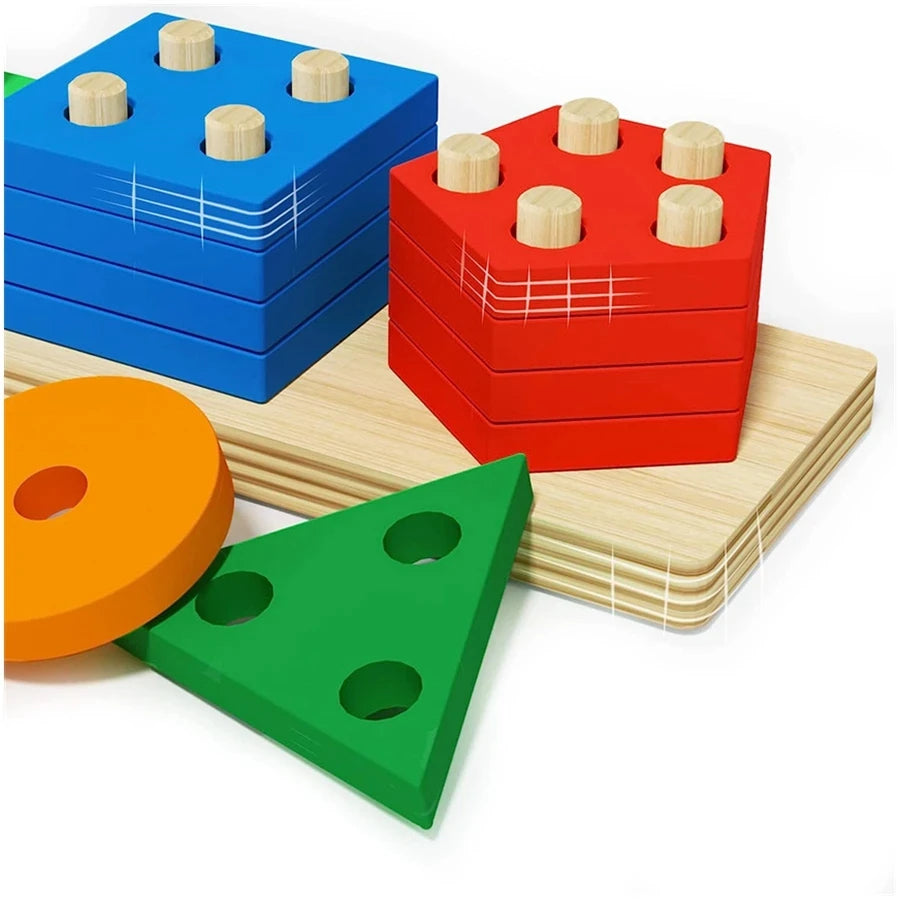Geometric Stacking Columns Building Blocks – Educational Montessori STEM Shape Sorting Toy for Ages 3-6