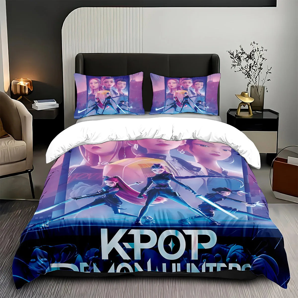 Anime Demon Hunter Zoey Mira Duvet Cover Set 3D Print Bedding for Girls Kids Teens Adults Single Double King